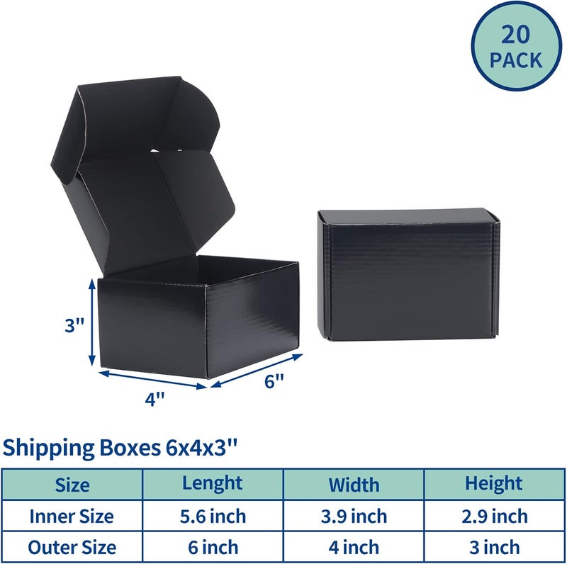 Rempry 6x4x3 Black Shipping Boxes for Small Business 20 Pack, Small Cardboard Corrugated Mailer Boxes Gifts for Packaging Mailing - Image 2